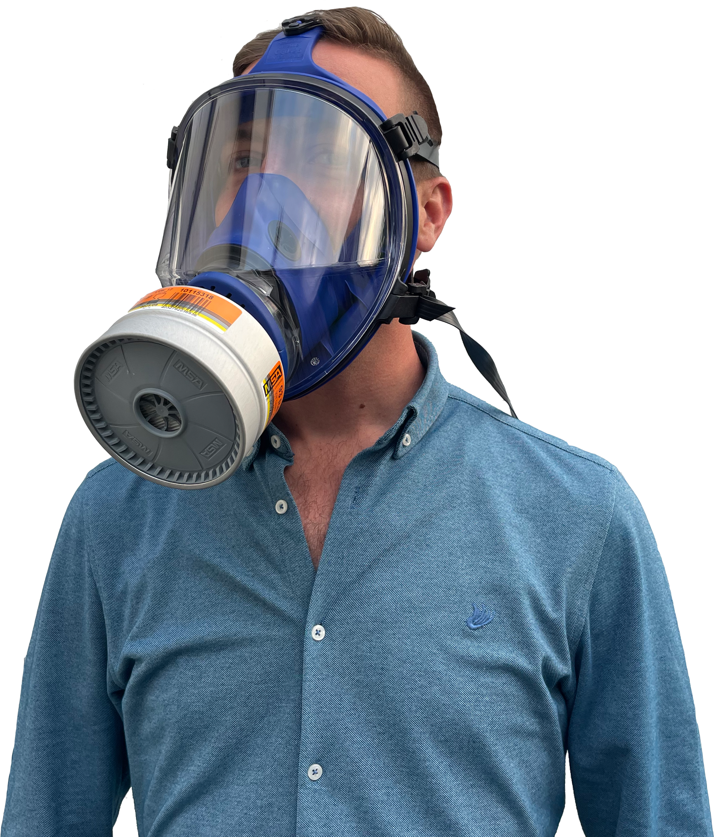 Persoon die een gasmasker draagt